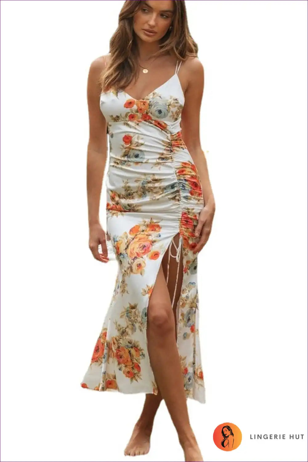 Slip Dress with Side Ruching - Sultry Evenings for All Season, Cutout, Date Night, Dress, Evening Wear