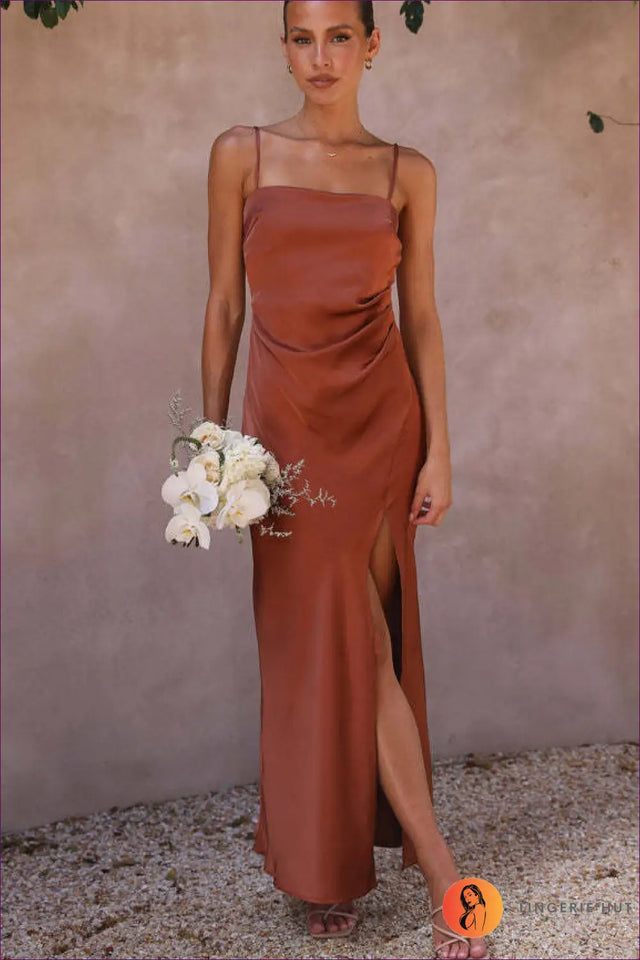 Slip Dress with Thigh Split - Poolside Elegance