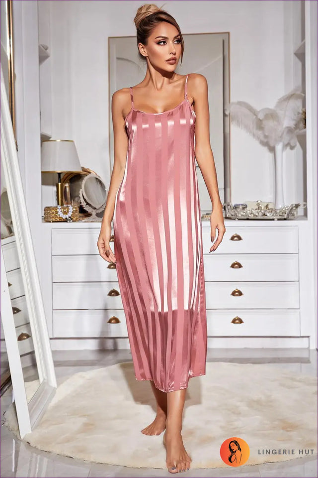 Satin Stripe Robe and Nightdress Set