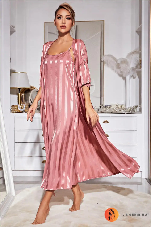 Satin Stripe Robe and Nightdress Set