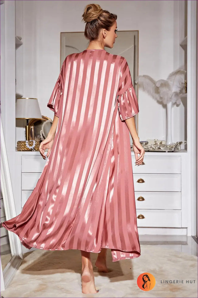 Satin Stripe Robe and Nightdress Set