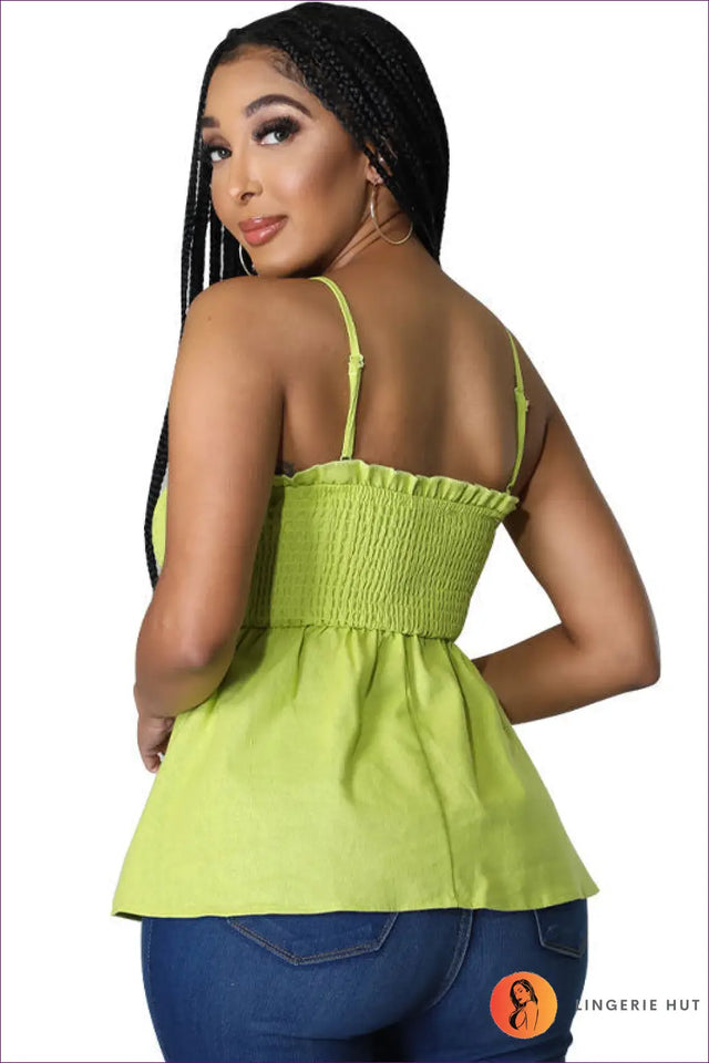 Smocked Camisole Top with Ruffle Hem - Effortless Summer Ease