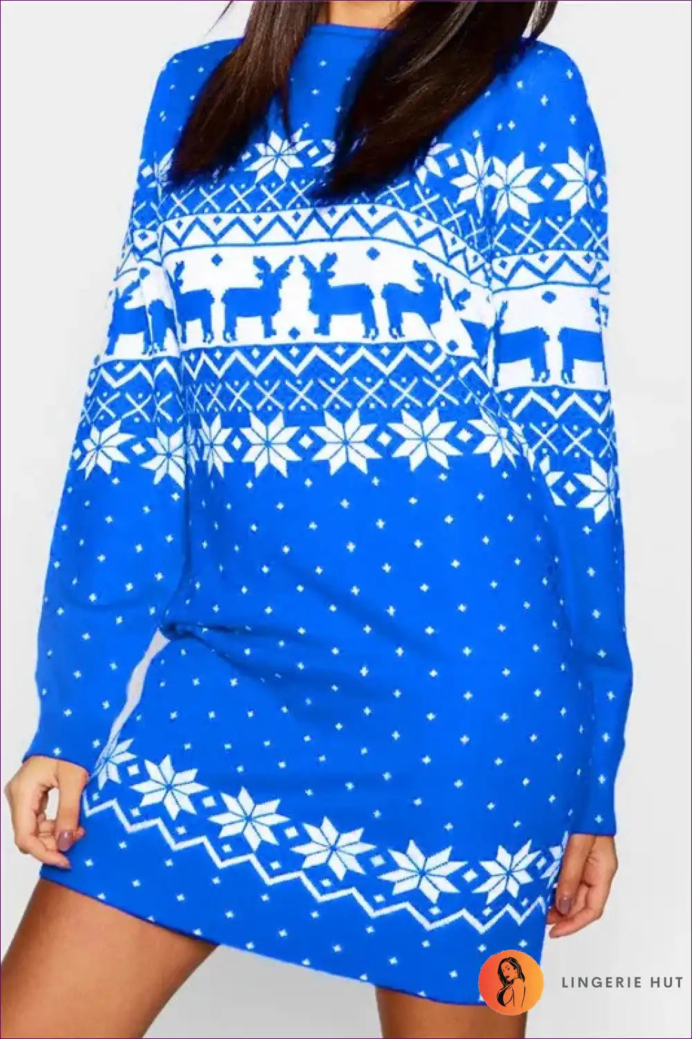 Elevate Your Winter Fashion With Lingerie Hut’s Snowflake Print Mini Dress. Combining Sassy Design Cozy