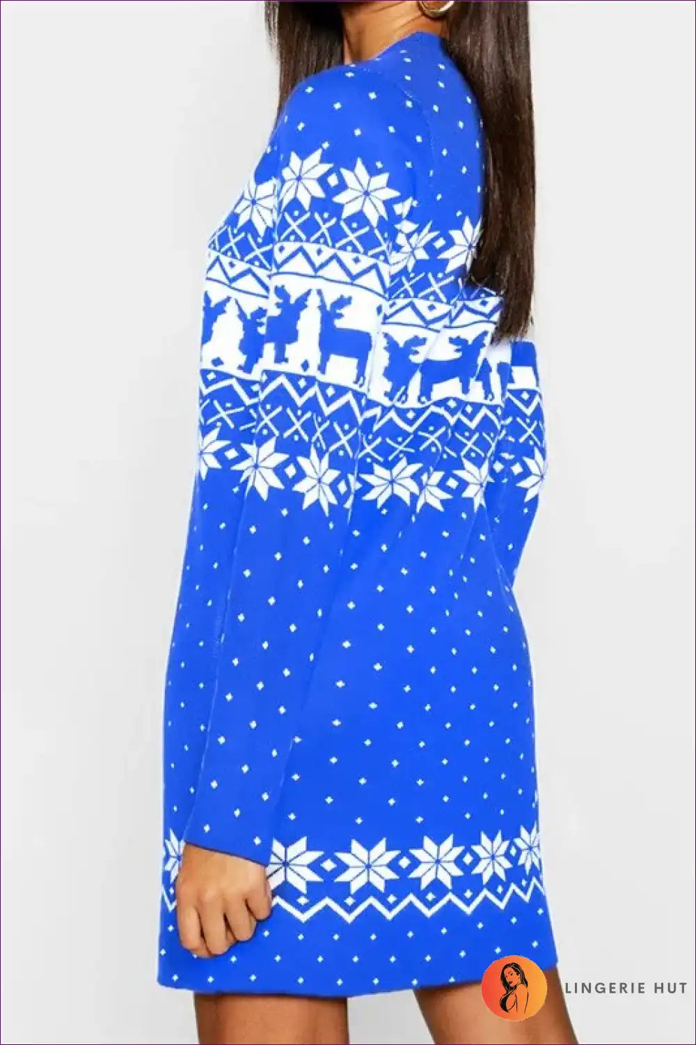 Elevate Your Winter Fashion With Lingerie Hut’s Snowflake Print Mini Dress. Combining Sassy Design Cozy