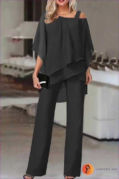 Unveil Your Elegance With Lingerie Hut’s Solid Chiffon, Asymmetric Cutout, All-season Jumpsuit. Versatile