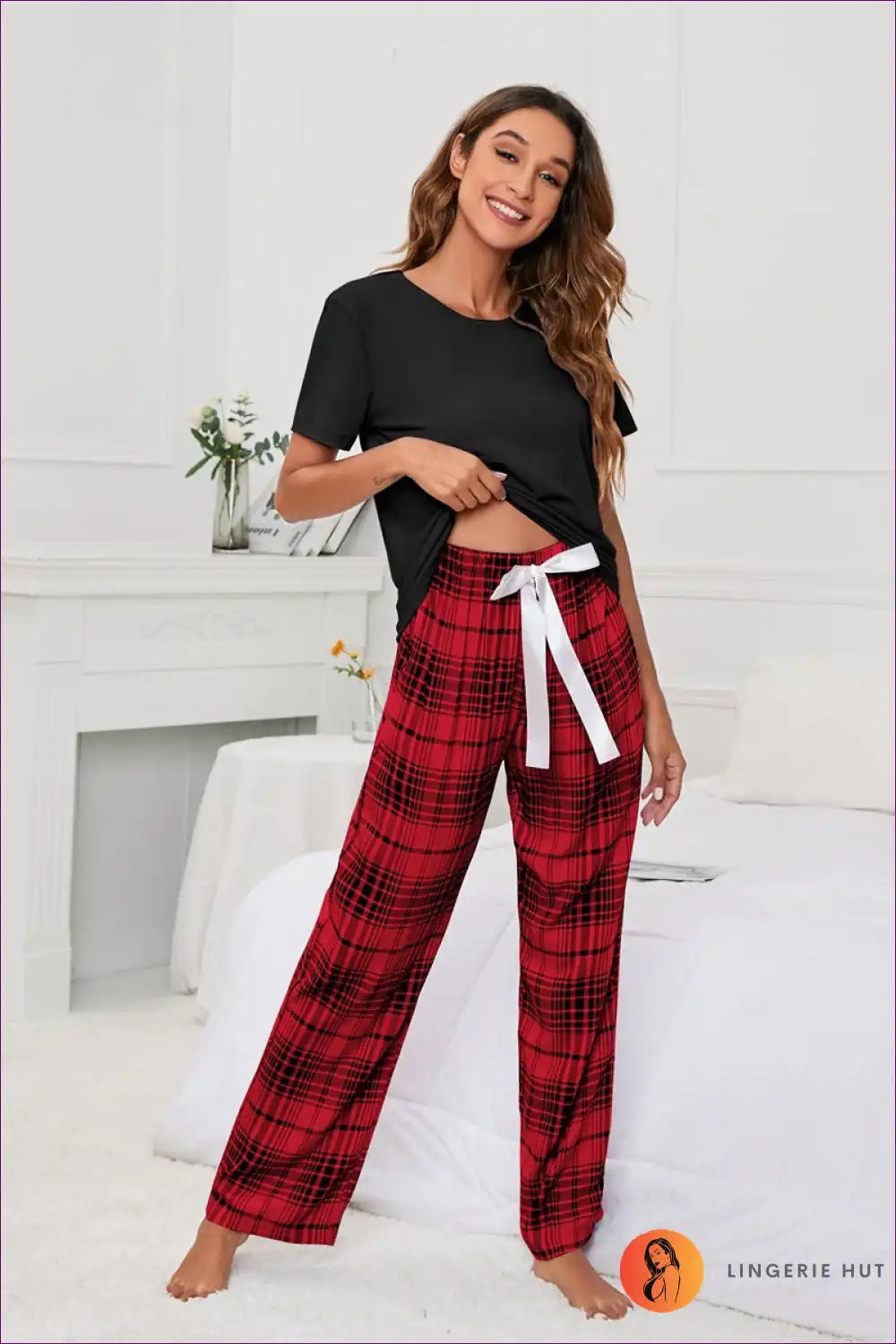 Embrace The Summer Vibes With Our Solid-colour T-print Checks Pyjama Set. This Loungewear Set, Featuring