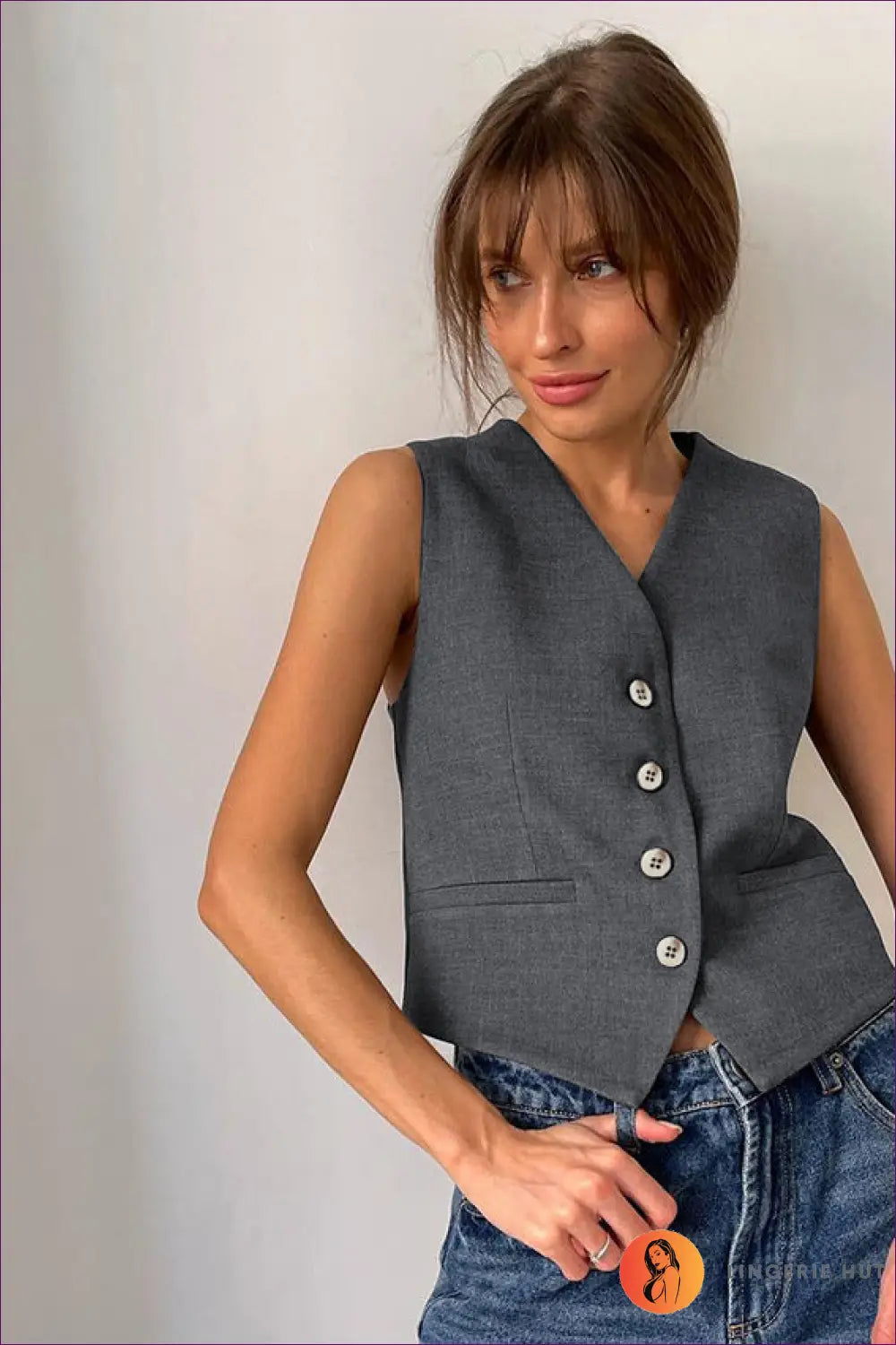 Sophisticated Gray Sleeveless Waistcoat & Pant Set That Takes You From Day To Night. Classic Fit, Functional