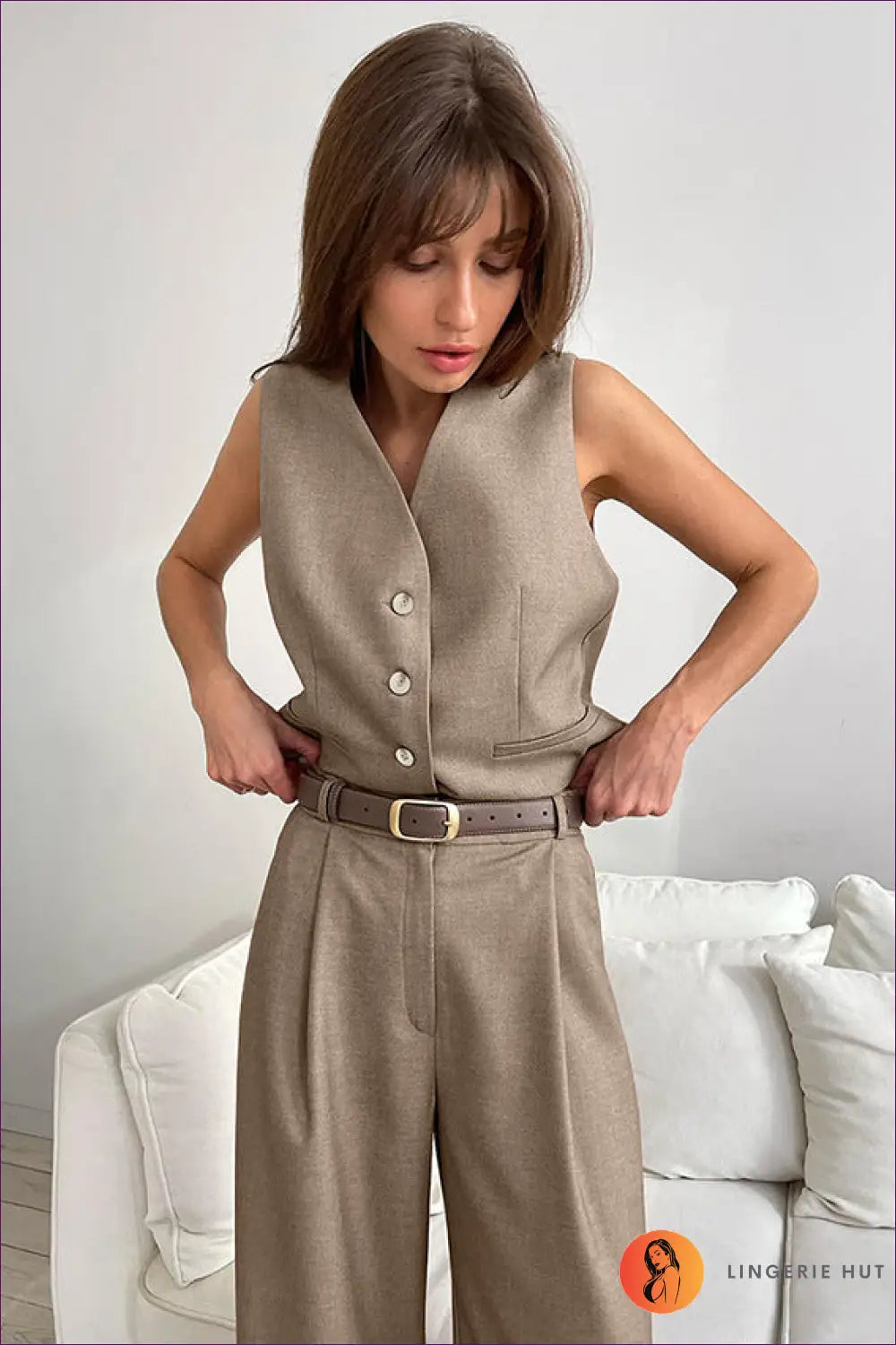 Sophisticated Gray Sleeveless Waistcoat & Pant Set That Takes You From Day To Night. Classic Fit, Functional