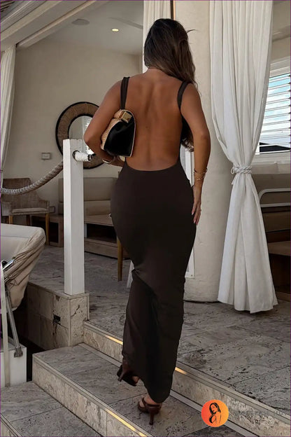 Spaghetti Strap Maxi Dress with Open Back for Summer Events Backless, Bodycon, Casual, Evening Wear,