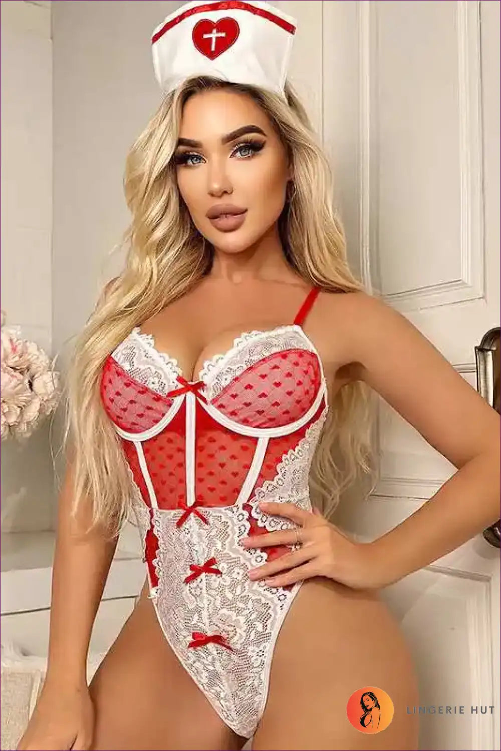 Spaghetti Strap Nurse Bodysuit with Playful Roleplay Design for All Season, Bodysuit, just In, Lingerie,