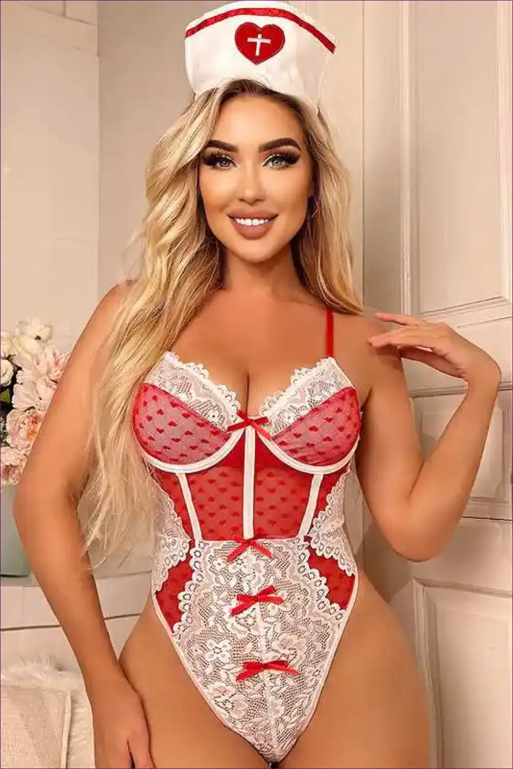 Spaghetti Strap Nurse Bodysuit with Playful Roleplay Design for All Season, Bodysuit, just In, Lingerie,