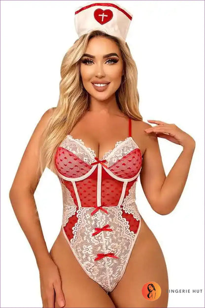 Spaghetti Strap Nurse Bodysuit with Playful Roleplay Design for All Season, Bodysuit, just In, Lingerie,