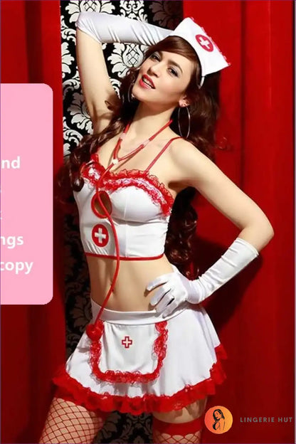 Spaghetti Strap Two-piece Nurse Lingerie for Night Club Cosplay Clubwear, just In, Lingerie, Mini, Night