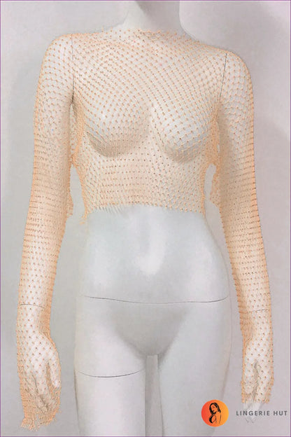 Sparkling Seduction Fishnet Top - Shine Bright Bold For Clubwear, Crop, Sheer,