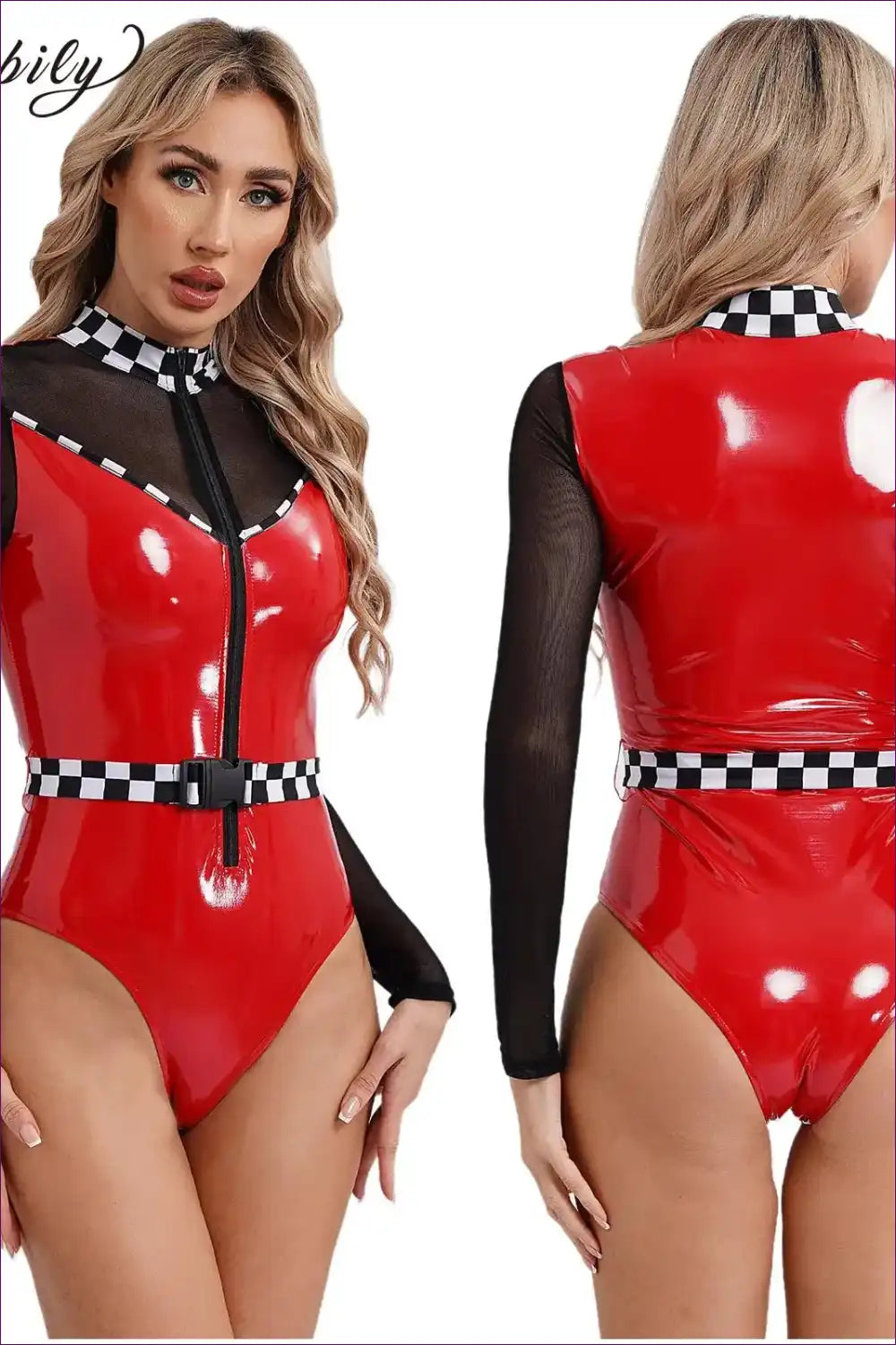 Speed Racer Checkerboard Zipper Bodysuit for Bodysuit, Costume, Halloween, Leather, Mesh