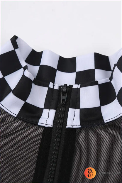 Speed Racer Checkerboard Zipper Bodysuit for Bodysuit, Costume, Halloween, Leather, Mesh