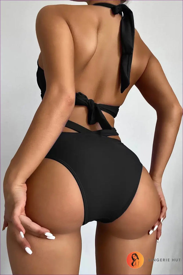 Black Cutout High Waisted Bikini Set