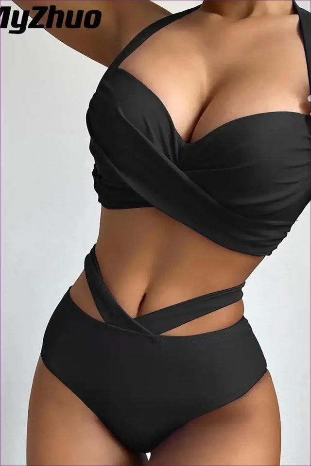 Black Cutout High Waisted Bikini Set