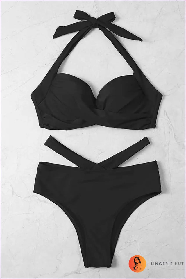 Black Cutout High Waisted Bikini Set