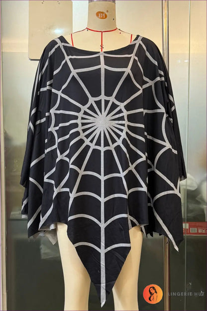 Spider Web Cloak Cape with Long Sleeve Detail - Halloween Glamour - one Size / Black - Costume - just in • Polyester