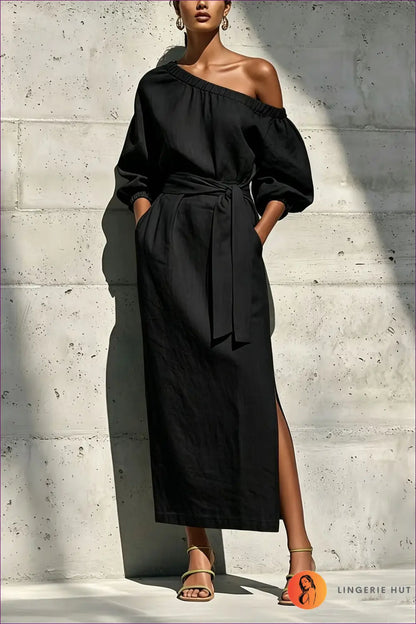 Split Dress with Side Pocket Detail - Sunlit Ease - s / Black - Casual • Cotton • Dresses • Everyday - Lingerie Hut