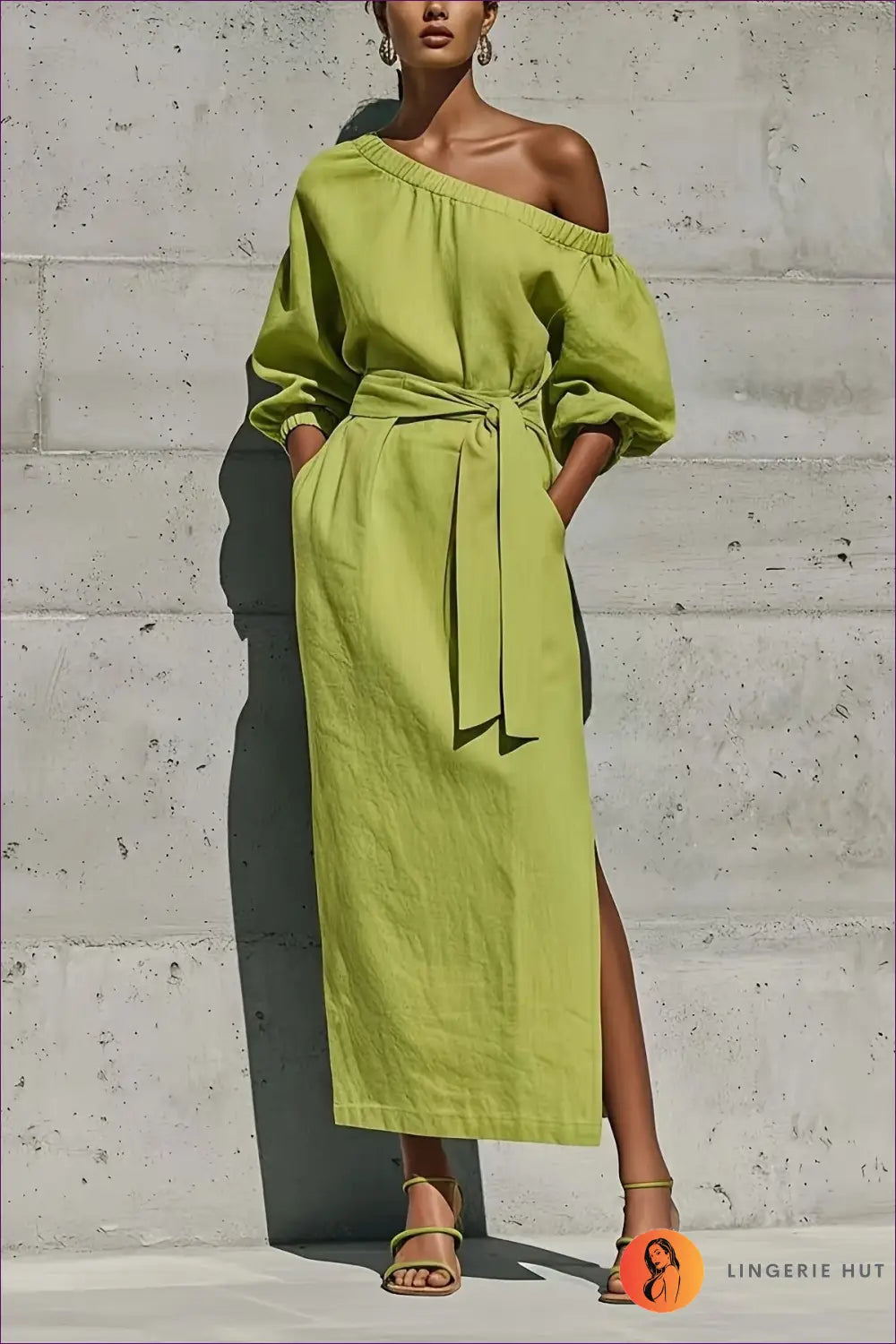 Split Dress with Side Pocket Detail - Sunlit Ease - s / Green - Casual • Cotton • Dresses • Everyday - Lingerie Hut