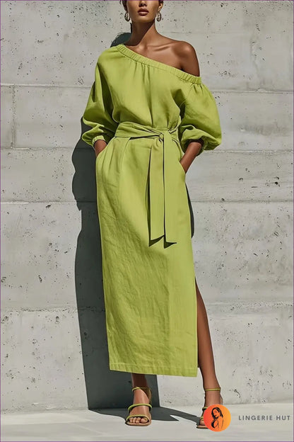 Split Dress with Side Pocket Detail - Sunlit Ease - s / Green - Casual • Cotton • Dresses • Everyday - Lingerie Hut