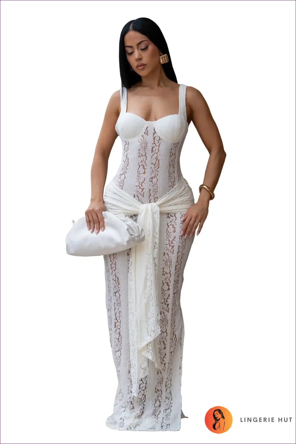 Split Dress with Tie Waist Detail - Effortless Grace - s / White - Casual • Cotton • Dresses • Everyday - Lingerie Hut