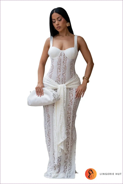 Split Dress with Tie Waist Detail - Effortless Grace - s / White - Casual • Cotton • Dresses • Everyday - Lingerie Hut