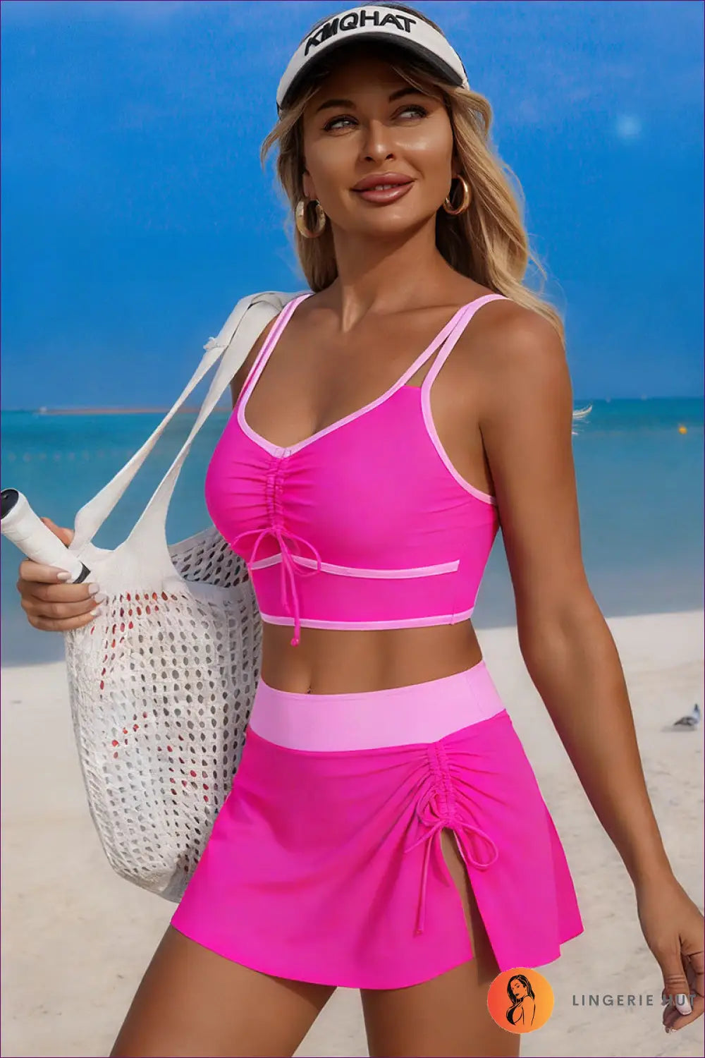 Sport Bikini Top with Ruched Swim Skirt - Match Point Ease - m / Coral Red - Beachwear • Boho • just in • Sexy • Summer