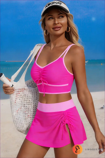 Sport Bikini Top with Ruched Swim Skirt - Match Point Ease - m / Coral Red - Beachwear • Boho • just in • Sexy • Summer