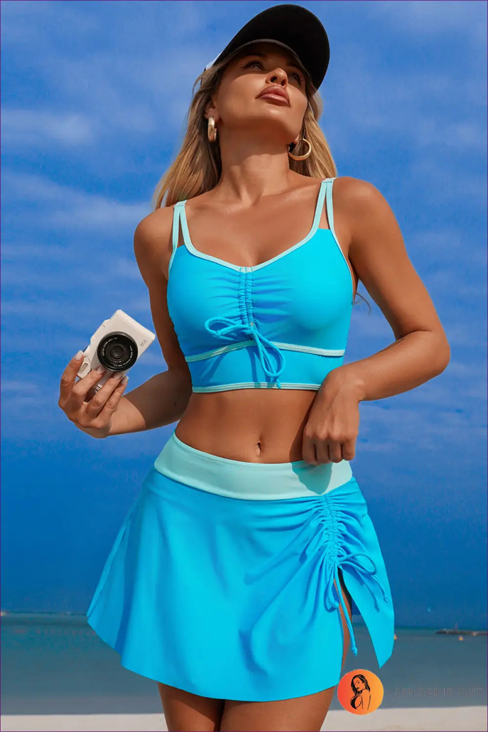 Sport Bikini Top with Ruched Swim Skirt - Match Point Ease - 2xl / Skyblue - Beachwear • Boho • just in • Sexy • Summer