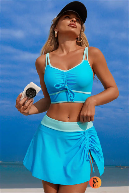 Sport Bikini Top with Ruched Swim Skirt - Match Point Ease - 2xl / Skyblue - Beachwear • Boho • just in • Sexy • Summer