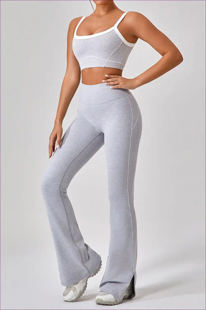 Sports Bra Set with Flare Trousers - Athletic Confidence for Activewear, All Season, Casual, co Ord, Crop