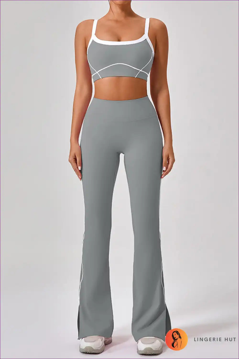 Sports Bra Set with Flare Trousers - Athletic Confidence for Activewear, All Season, Casual, co Ord, Crop