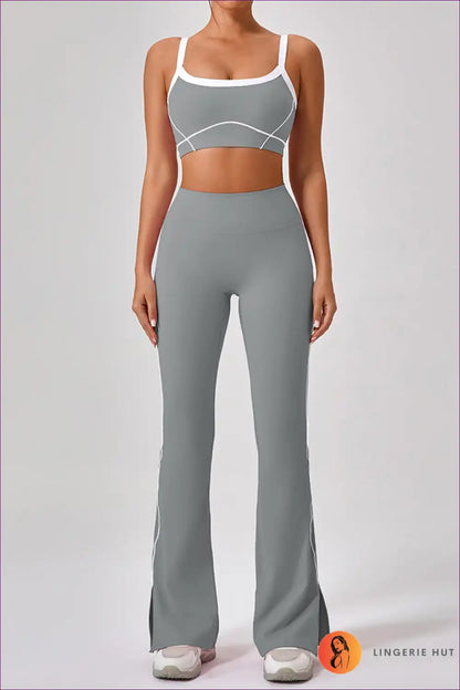 Sports Bra Set with Flare Trousers - Athletic Confidence for Activewear, All Season, Casual, co Ord, Crop