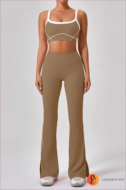 Sports Bra Set with Flare Trousers - Athletic Confidence for Activewear, All Season, Casual, co Ord, Crop