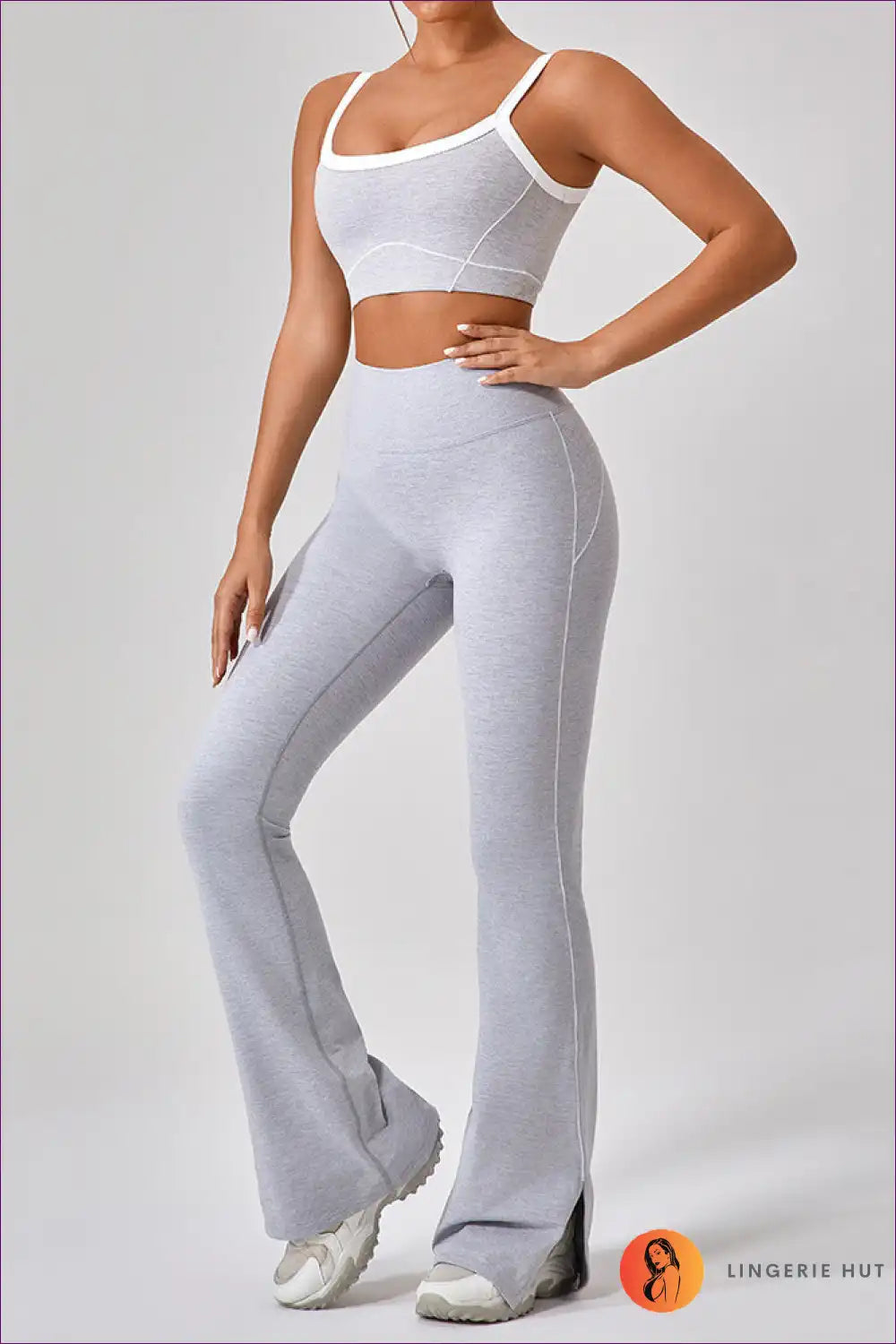 Sports Bra Set with Flare Trousers - Athletic Confidence for Activewear, All Season, Casual, co Ord, Crop