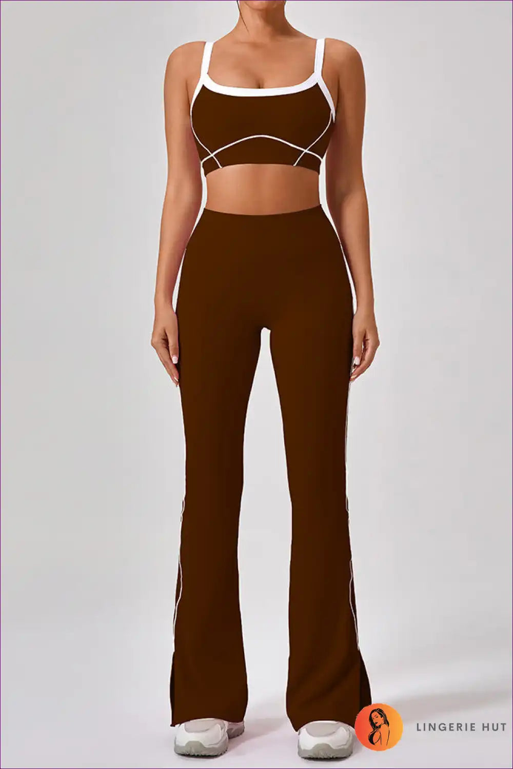 Sports Bra Set with Flare Trousers - Athletic Confidence for Activewear, All Season, Casual, co Ord, Crop