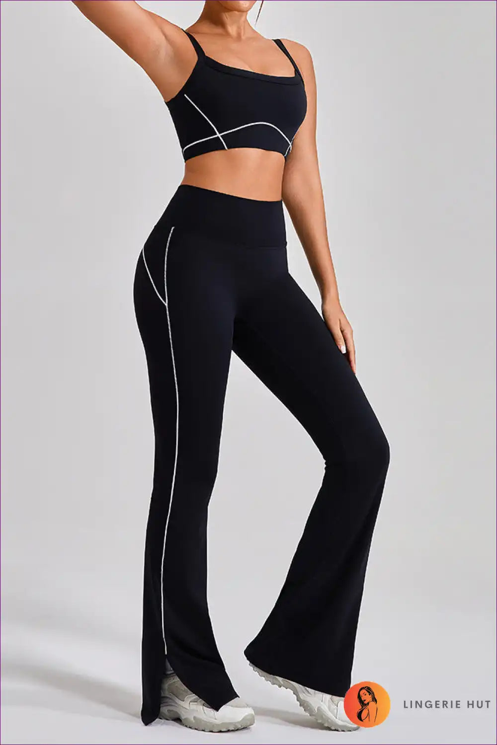 Sports Bra Set with Flare Trousers - Athletic Confidence for Activewear, All Season, Casual, co Ord, Crop