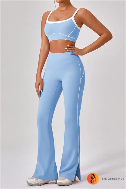 Sports Bra Set with Flare Trousers - Athletic Confidence for Activewear, All Season, Casual, co Ord, Crop