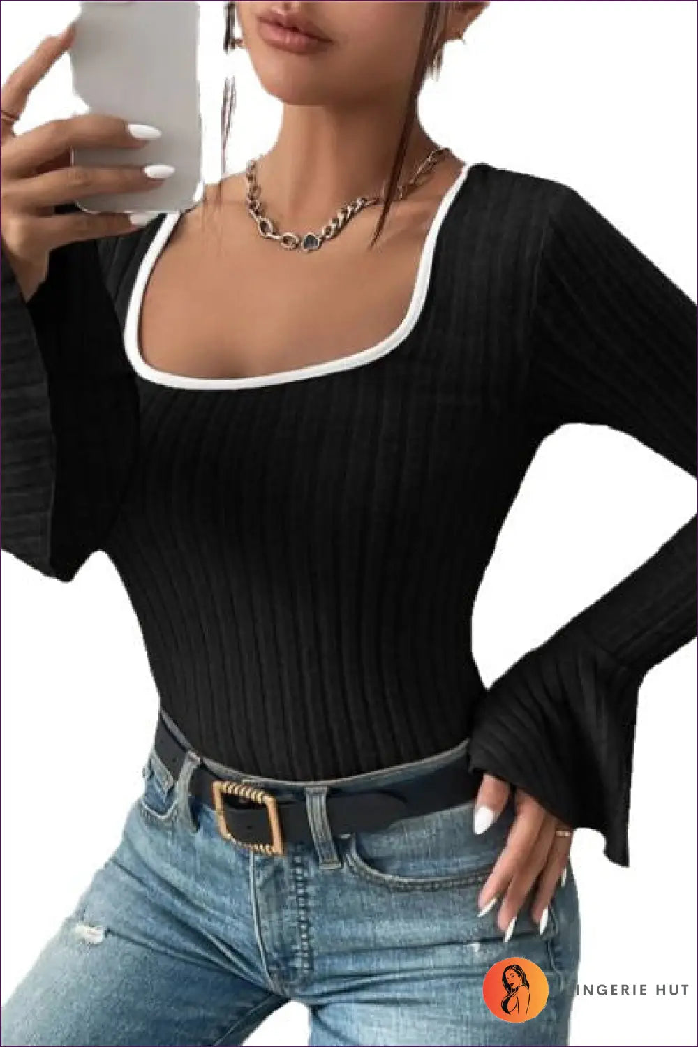 Square Collar Crop Top - Effortless Summer Style - s / Black - Clothing Tops - Lingerie Hut - Casual • Everyday