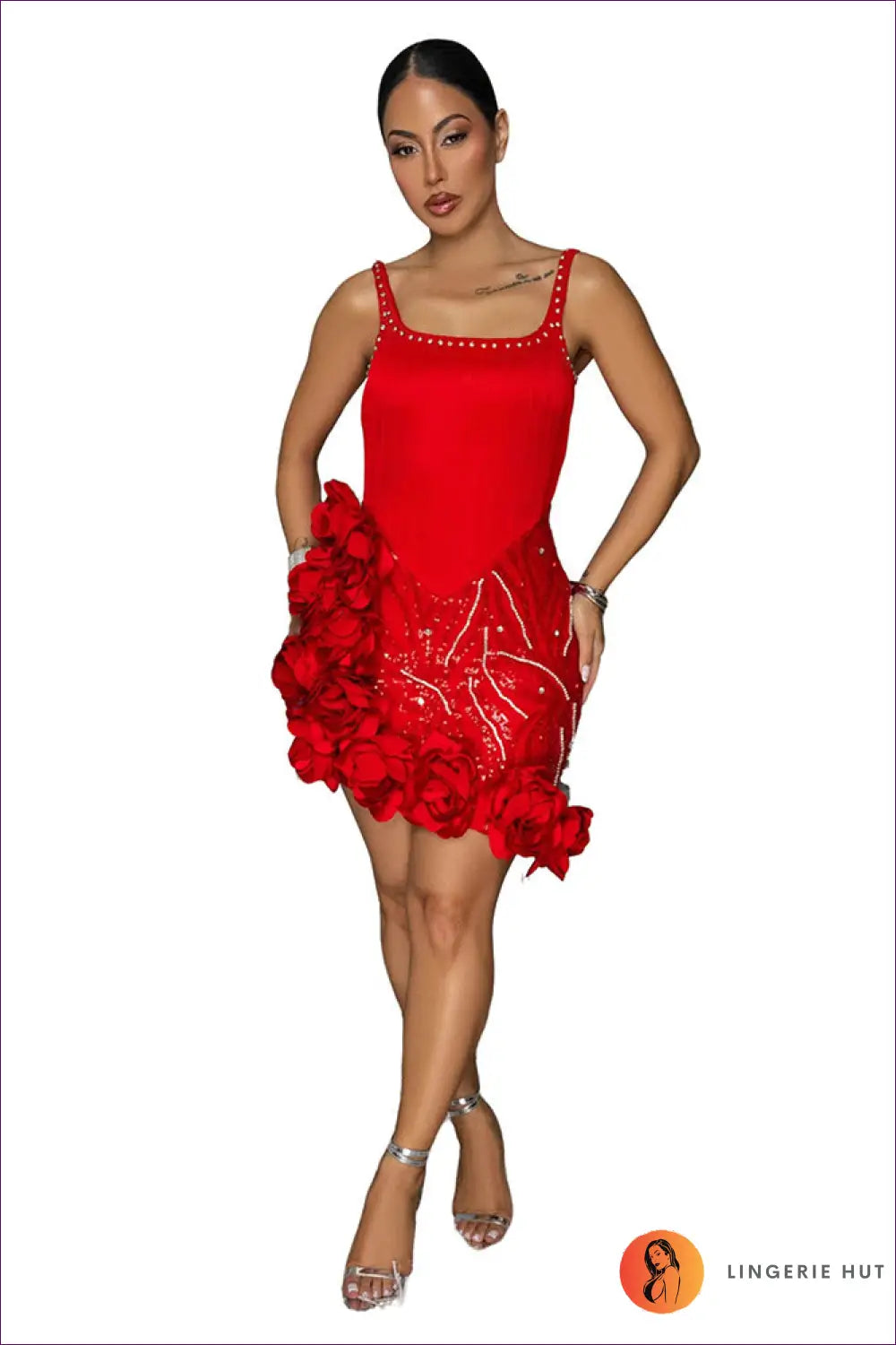 Square-neck Floral Sequin Mini Dress - s / Red - Bodycon • Clubwear • just in - Coya