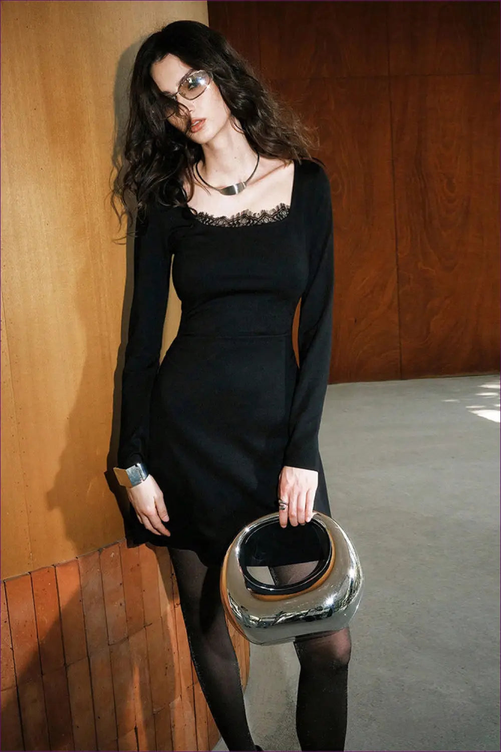 Square Neck A-line Mini Dress with Lace - Understated Glamour - Dresses - Lingerie Hut - Autumn • Casual • Everyday