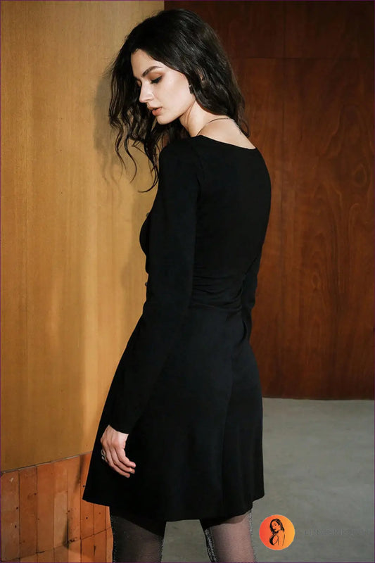 Square Neck A-line Mini Dress with Lace - Understated Glamour - Dresses - Lingerie Hut - Autumn • Casual • Everyday