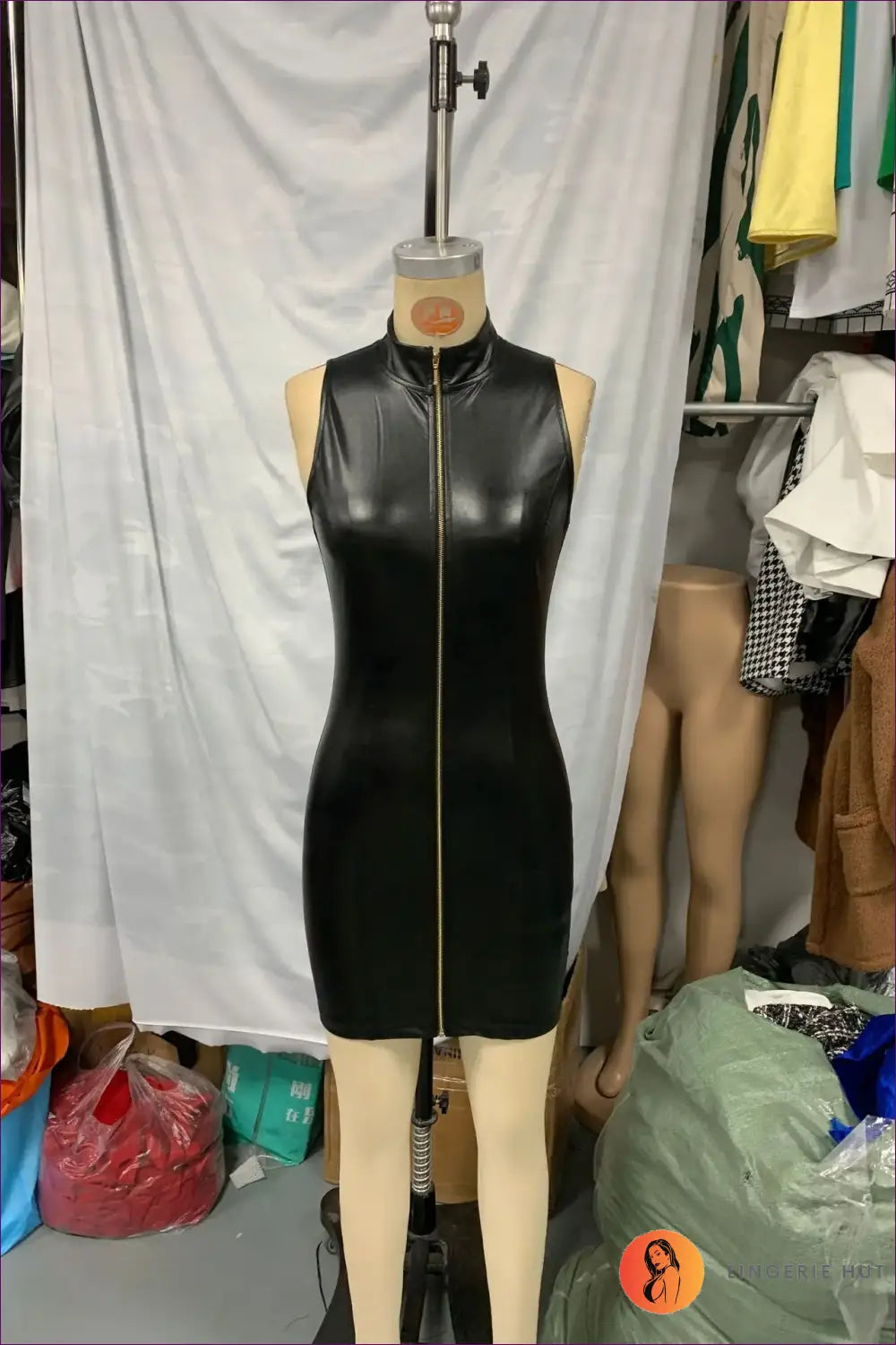 Stand Collar Bodycon Mini Dress with Front Zip - Sleek Night out - just in • Lingerie - Hut