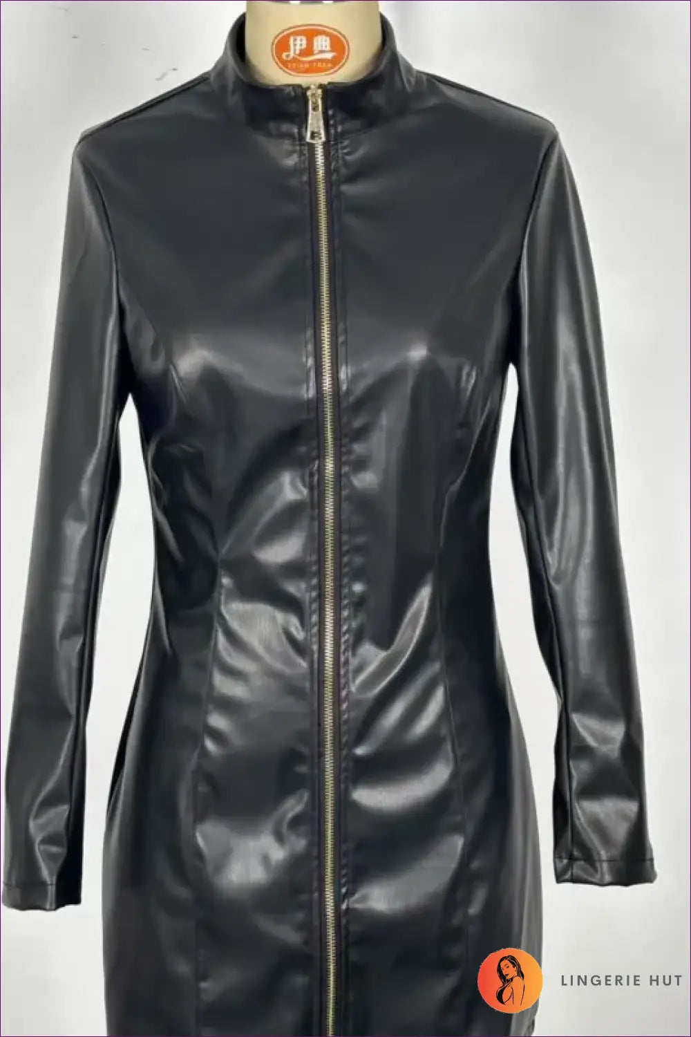 Stand Collar Leather Dress with Statement Zip - Sleek Night out - just in • Lingerie - Hut