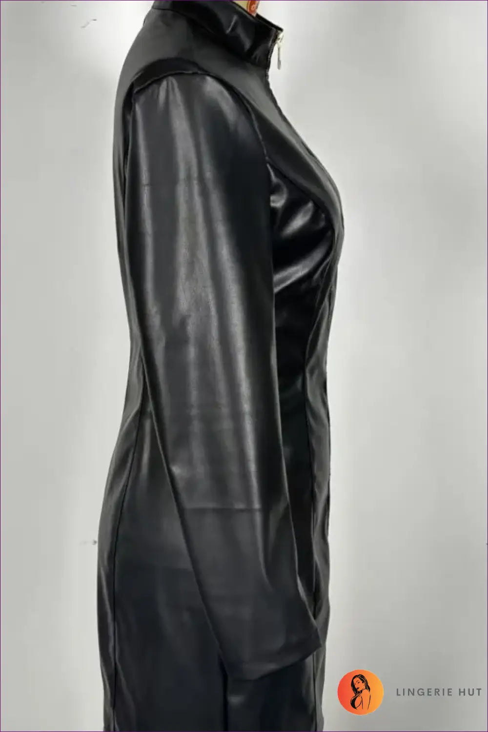 Stand Collar Leather Dress with Statement Zip - Sleek Night out - just in • Lingerie - Hut