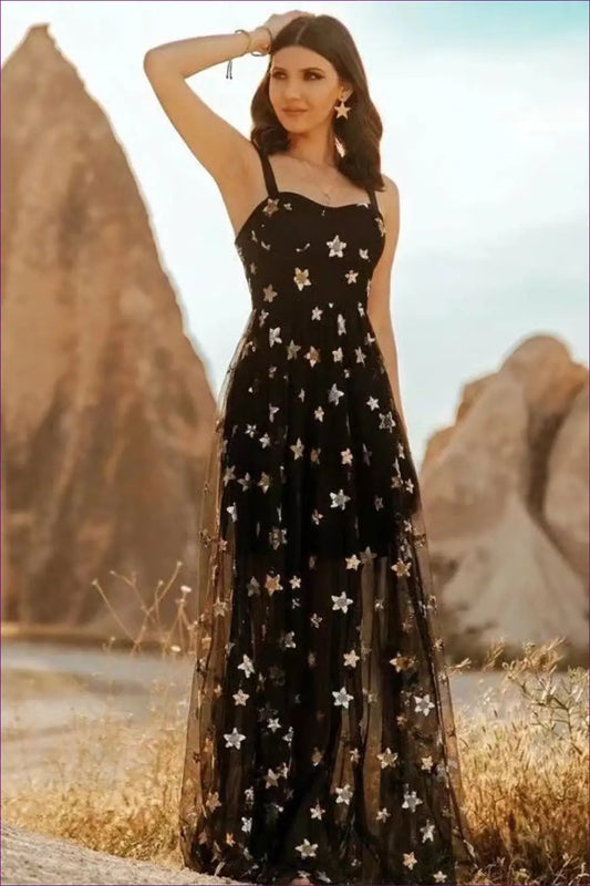 Star Mesh Maxi Dress with Cutouts - Night out Allure - Dresses - Lingerie Hut - Autumn • Bodycon • Clubwear • Cutout