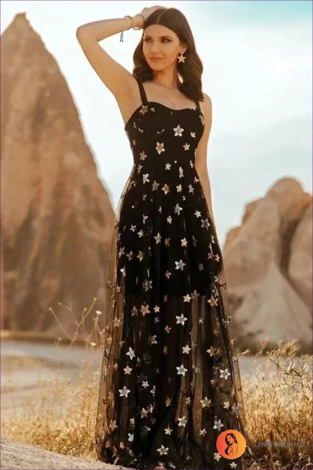 Star Mesh Maxi Dress - s / Black - Dresses - Clothing • Clubwear • Glamour • Lingerie Hut
